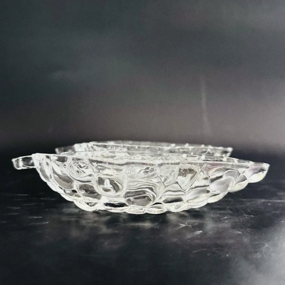 Vintage‎ Anchor Hocking 2pc Grape Cluster Clear Glass Candy Nut Dish Bowl